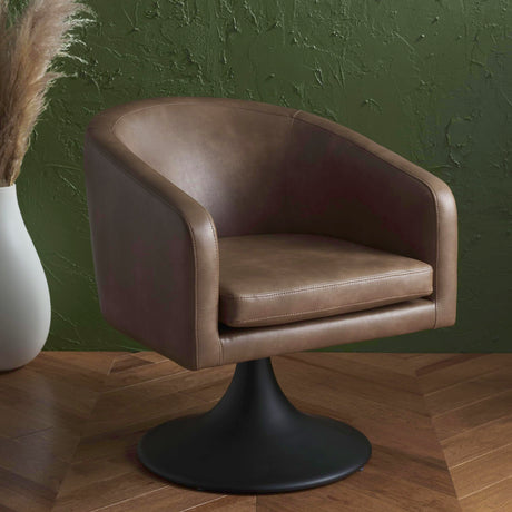 SAFAVIEH Couture Collection Gonzalez Mid-Century Modern Light Brown Faux Leather/Black Pedestal Chair