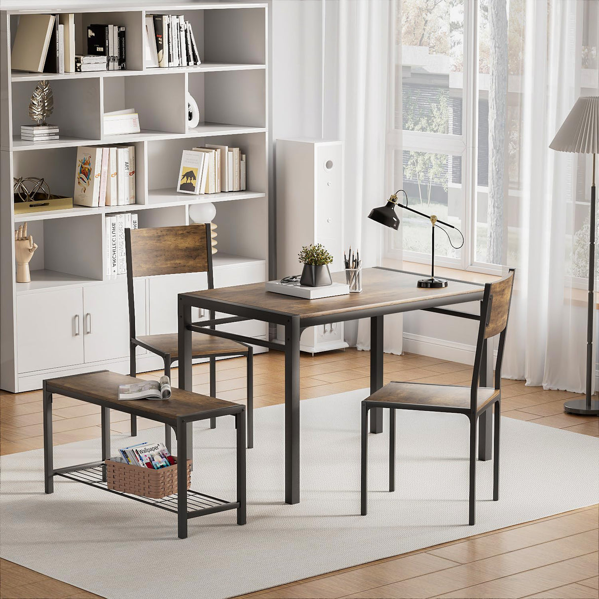 Kitchen Table and 2 Chairs for 4 with Bench, 4 Piece Dining Sets for Small Space