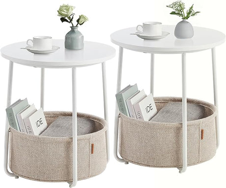 Nightstands, Set of 2 Bedside Tables with Fabric Basket, Small Round Side Tables, End