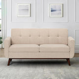 65" Linen Fabric Loveseat Sofa with Tufted Backrest, 2-Seat Mid Century Couch with Wooden Legs