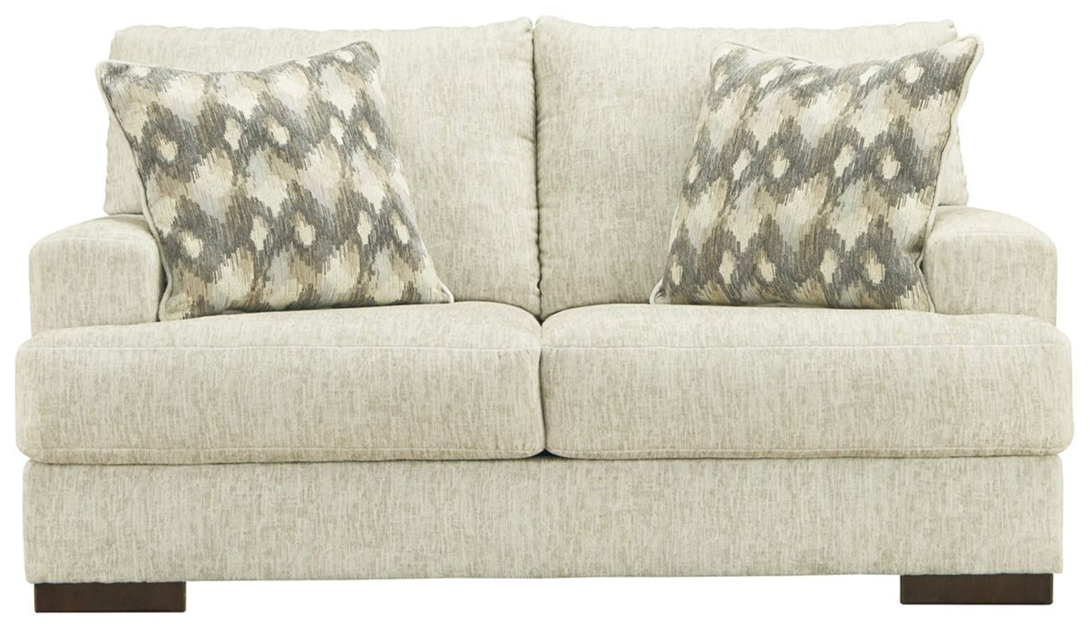 Caretti Contemporary Loveseat with Accent Pillows, Beige