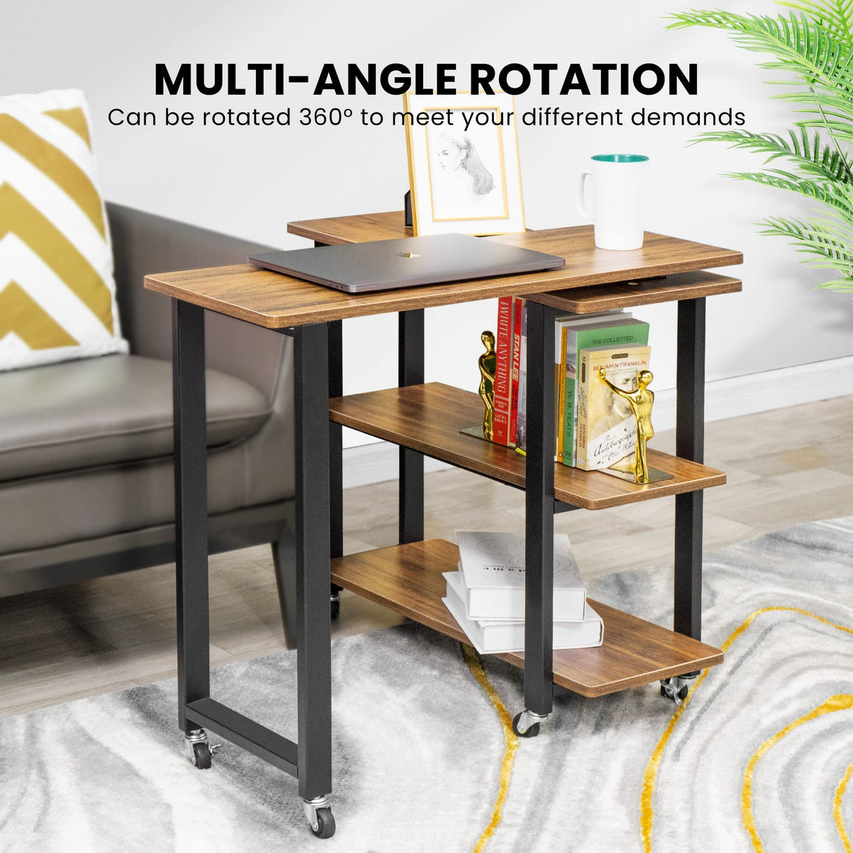 Sofa Side Table 360° Rotating Mobile End Table Movable Laptop Table