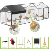 Large Metal Chicken Coop Chicken Run with Cover 120"×40"×40" Portable Poultry Cage