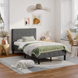 Twin Upholstered Bed Frame with Button-Tufted Headboard - Grey