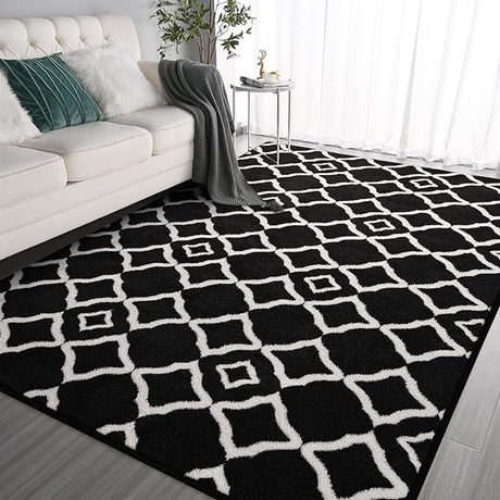 Ultra Soft Shag Area Rug for Bedroom, 5x8 Black/White Large Fluffy Geometric Living RoomRugs,