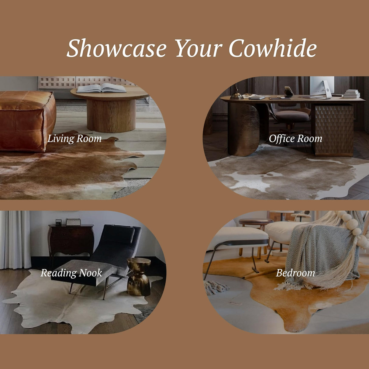 100% Genuine Brazilian Cowhide Rug - Brindle Brown - Luxury Cowskin Leather Area
