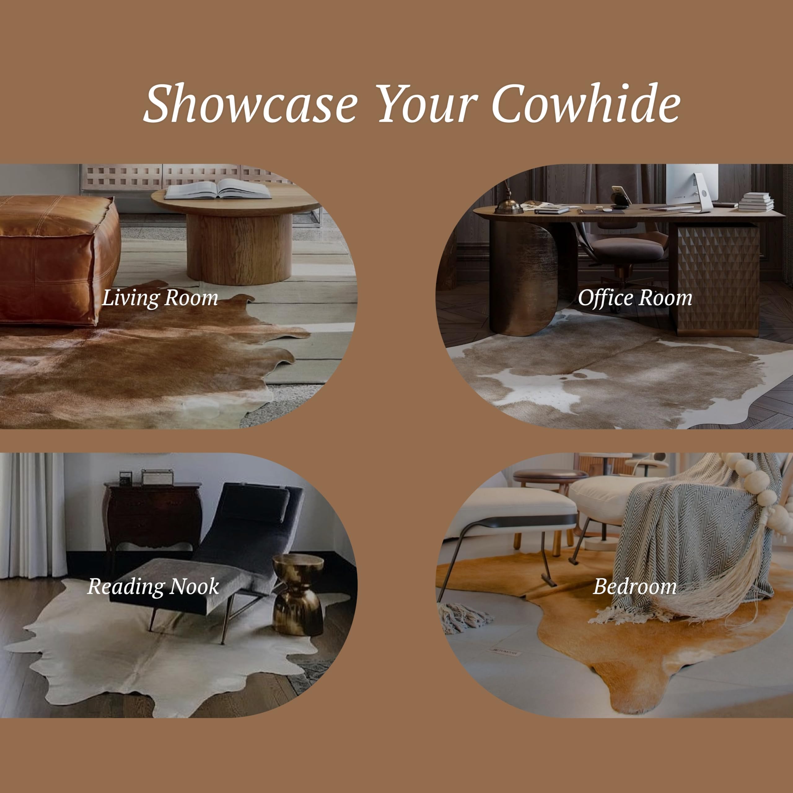 100% Genuine Brazilian Cowhide Rug - Brindle Brown - Luxury Cowskin Leather Area