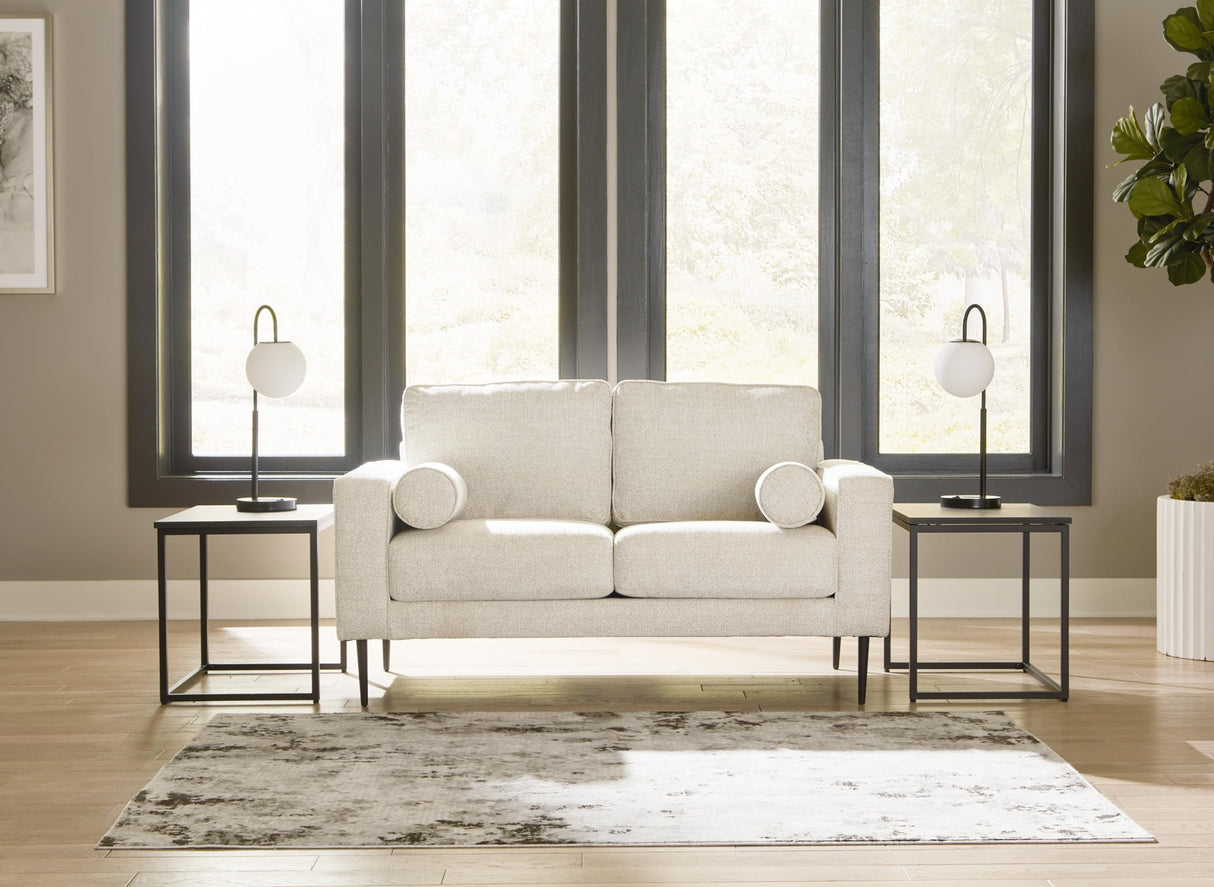 Hazela Contemporary Loveseat with 2 Bolster Pillows, Beige