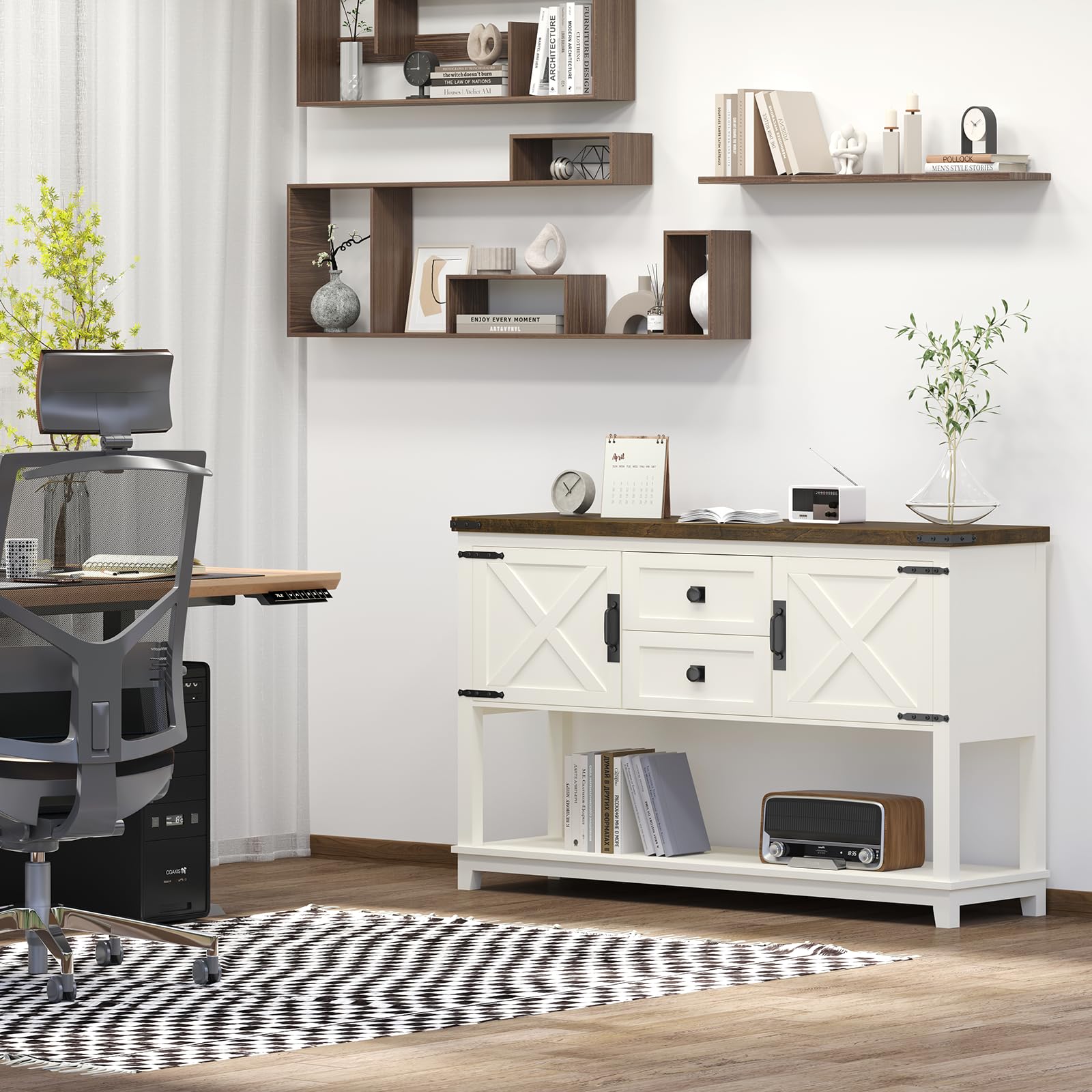47 Inchs Farmhouse Entryway Table with 2 Drawers, Long Sofa Console Table