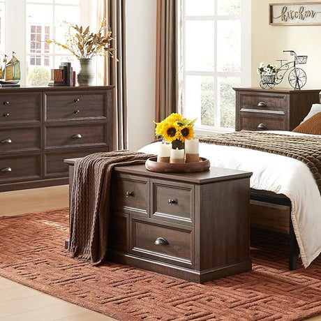 Farmhouse Nightstand with Charging Station, 3 Drawer Dresser for Bedroom