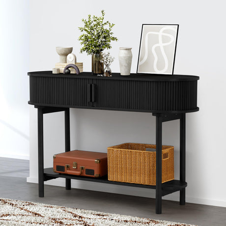 Fluted Console Table, Modern Entryway Table with Tambour Sliding Door