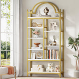 Bookshelf 4 Tiers with 4 Hooks, Triple Bookcase with Open Display Shelves