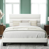 Full Size Platform Bed Frame with Velvet Upholstered Headboard and Wooden Slats