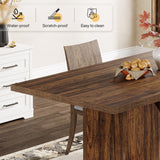 Tribesigns Farmhouse Dining Table for 4-6, 55.12" Rectangle Kitchen Table, Wood Dining Room Table with Dual Semi-Circle Pedestal Base, Dark Brown Dinner Table for Dining Room, Kitchen (Table Only)