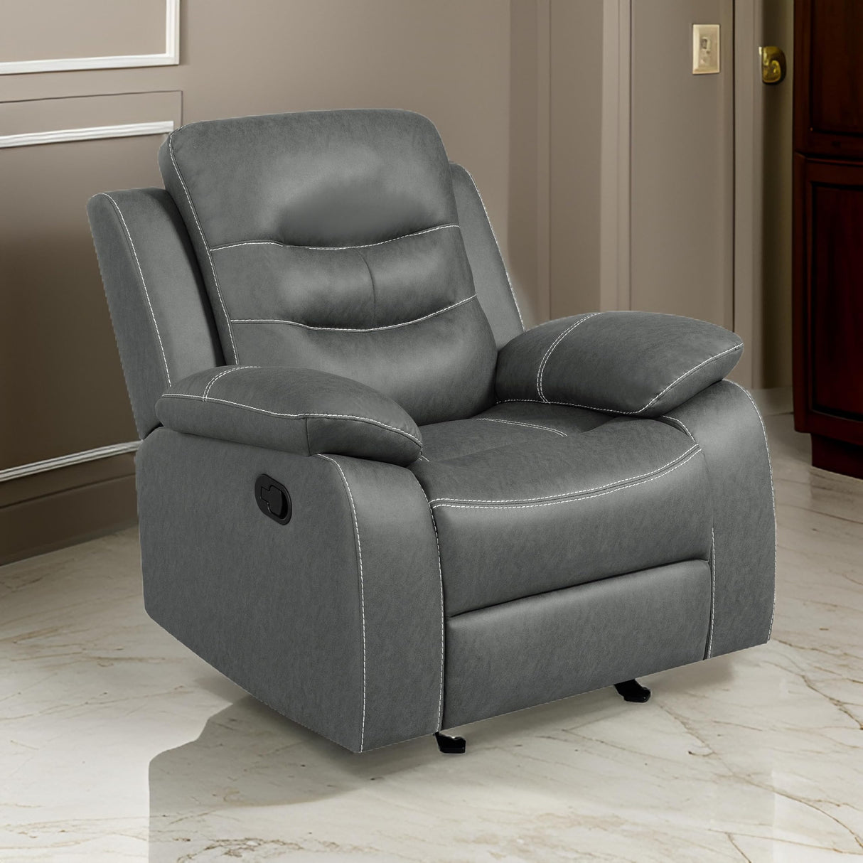 Glider Recliner Chair, Dark Gray Microfiber Leather, Tufted