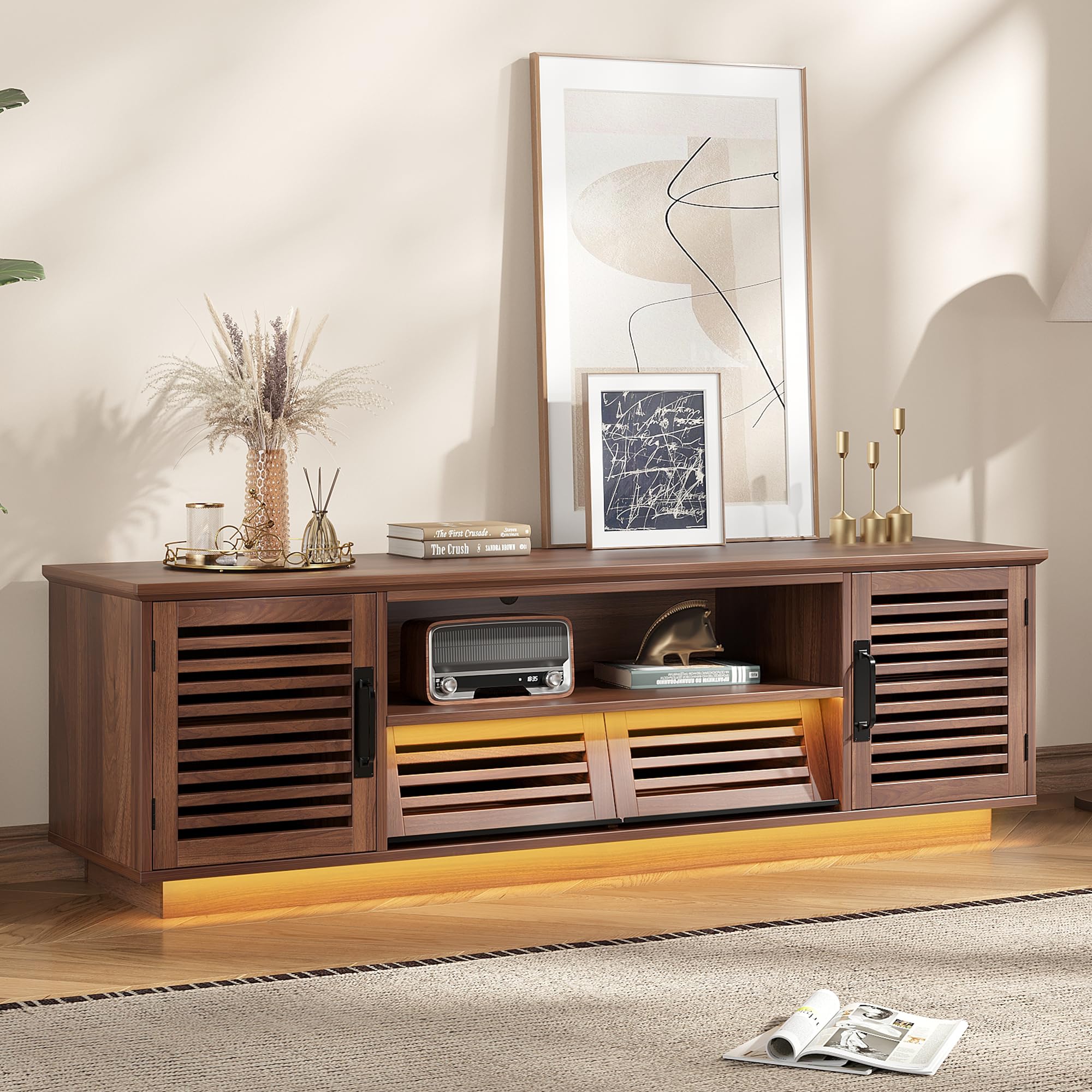 59" Mid-Century Modern TV Stand with LED Lights