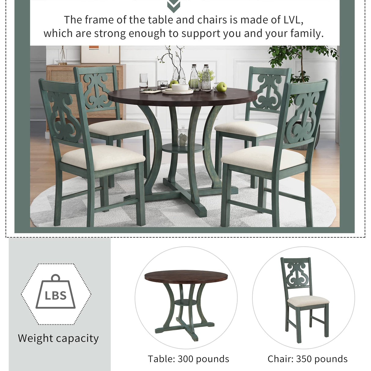 5-Piece Round Dining Table Set with Retro Chairs