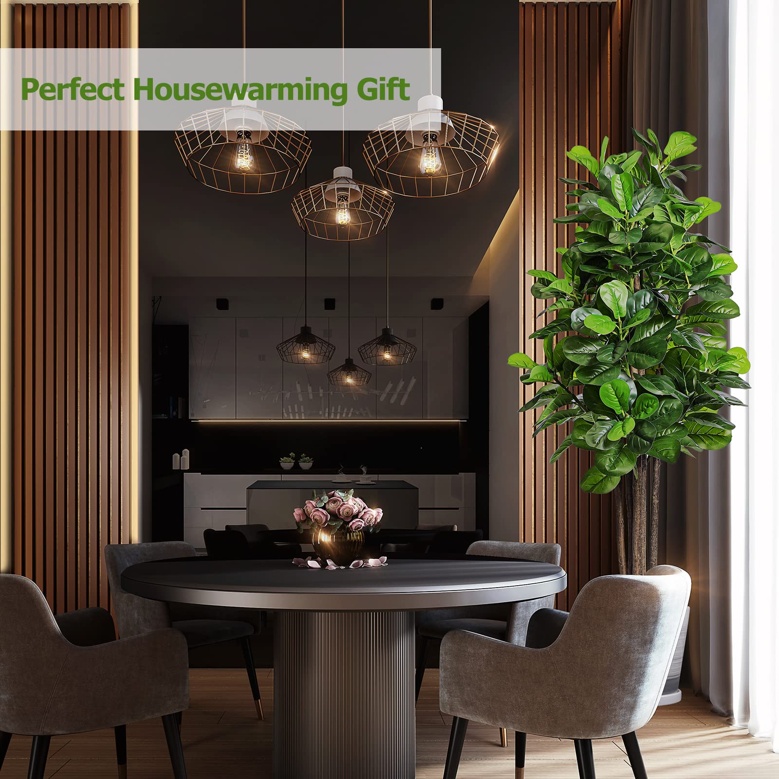 6ft Artificial Fiddle Leaf Fig Tree with 168 Leaves 6 Tree Trunks, Large Faux Ficus Lyrata