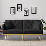 Convertible Futon Sofa Bed, 59-inch Modern Velvet Sleeper Sofa Small Loveseat