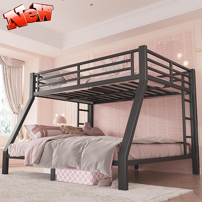 Upgraded Version Thicken Stronger Metal Full XL Over King Bunk Bed, Heavy-Duty Best Bunk Bed Full Over King Size