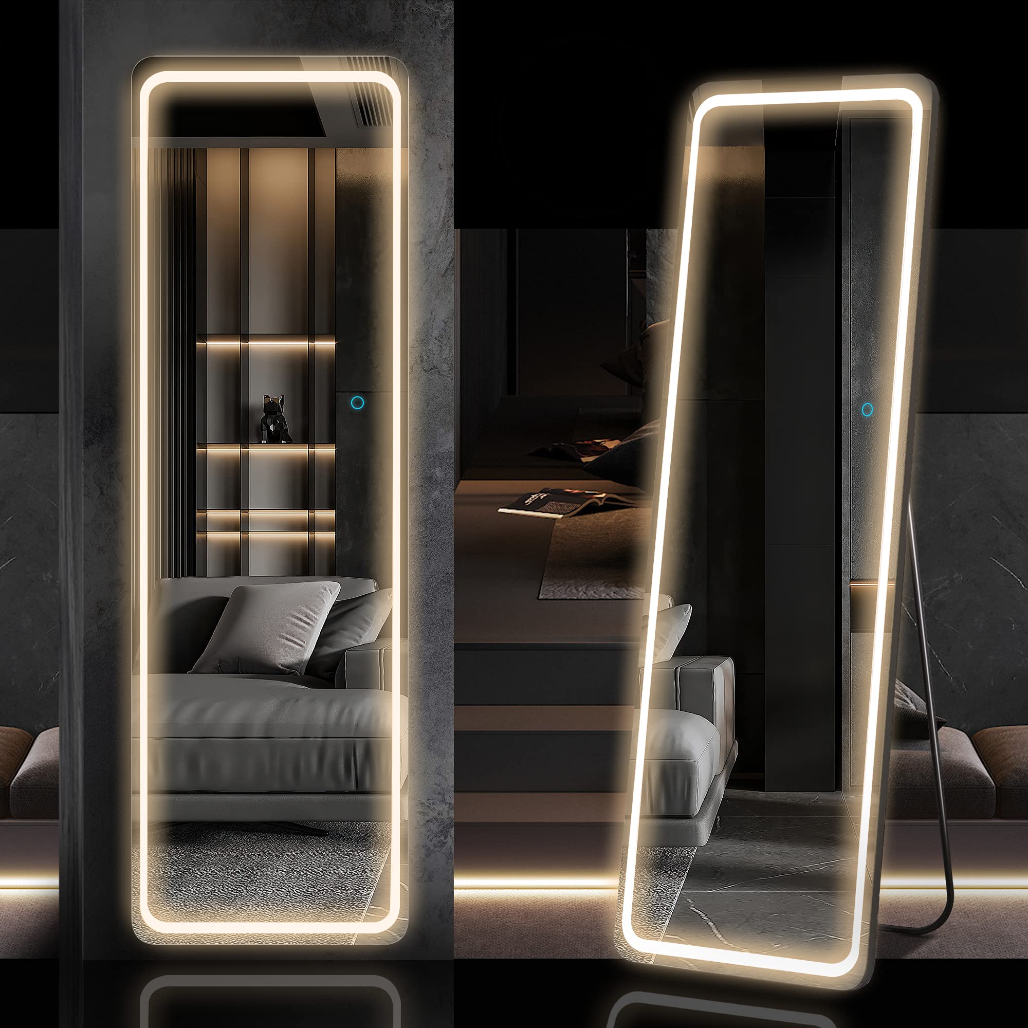 Mirror with LED Lights, Full Body Mirror, Free Standing Floor Mirror