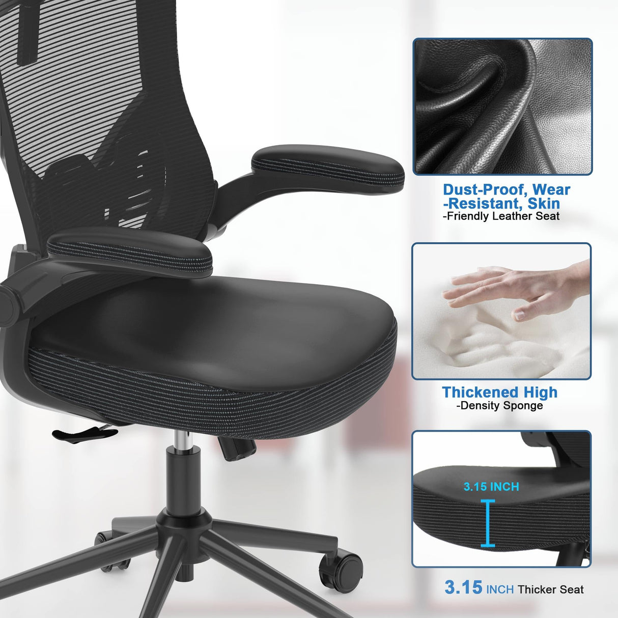 𝑯𝑶𝑴𝑬 𝑶𝑭𝑭𝑰𝑪𝑬 𝑪𝑯𝑨𝑰𝑹, Ergonomic Mesh Desk Chair, High Back Computer Chair- Adjustable Headrest with Flip-Up Arms, Lumbar Support, Swivel Executive Task Chair (Modern, Black)