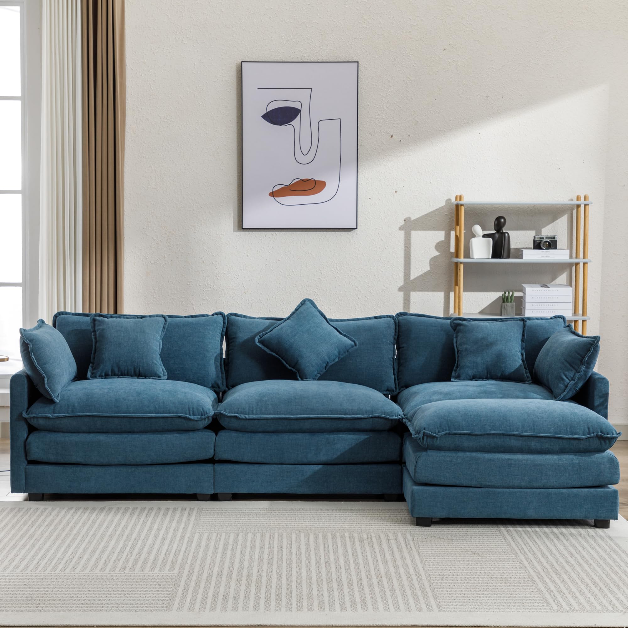 Convertible Modular Sectional Sofa with Movable Ottoman Set