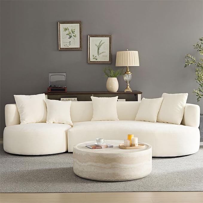110.23" Curved Sofa with 360 Swivel Arm Chair - Modern Upholstery Boucle 3 Seat Couch