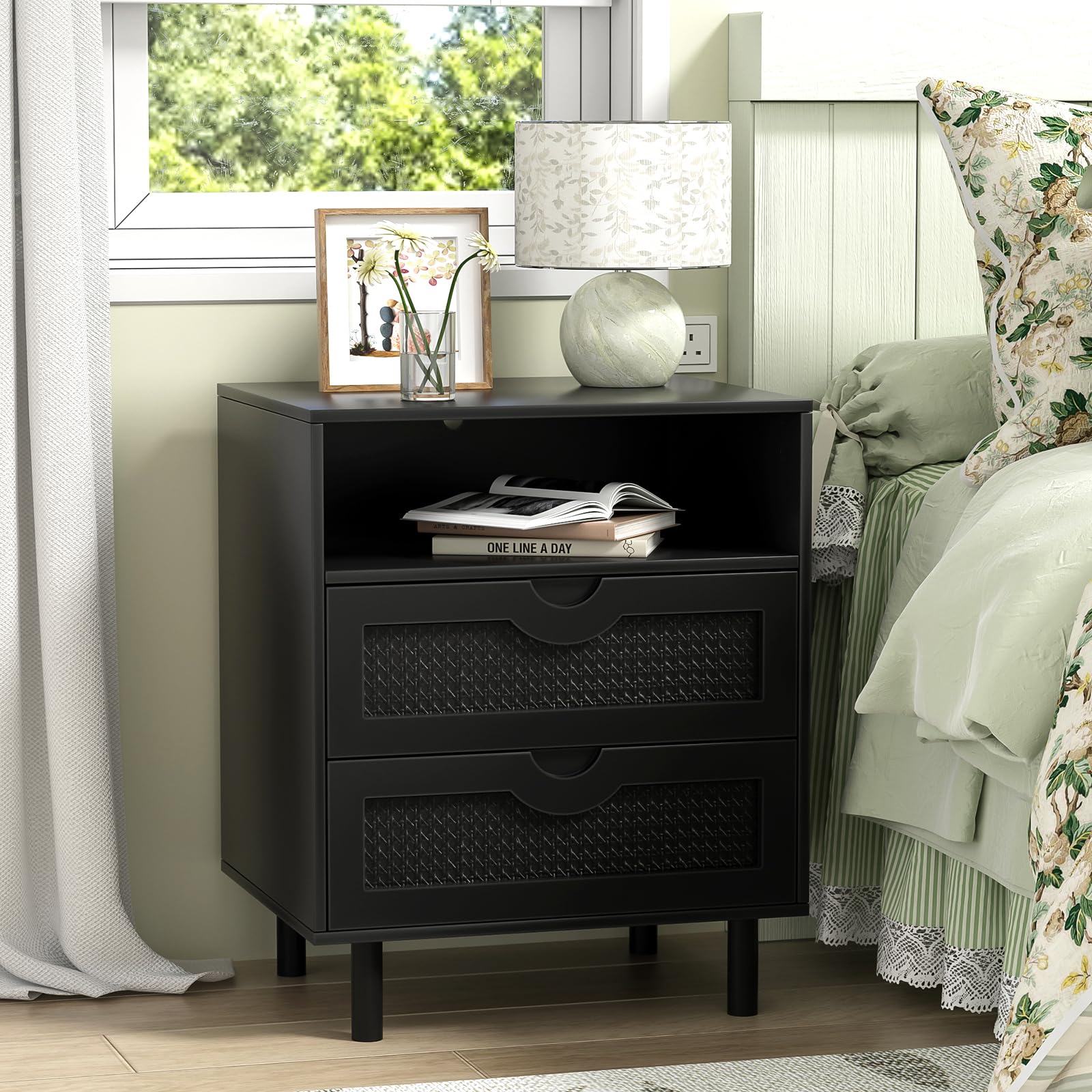 Rattan Nightstand with 2 Drawers
