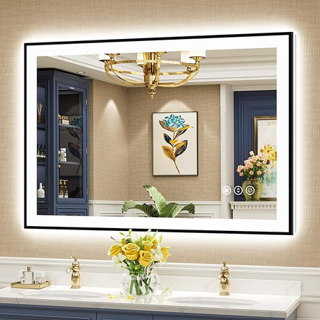 48x30 LED Bathroom Mirror with Front and Backlit, Anti-Fog Lighted Bathroom Vanity