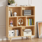 7 Cube Bookshelf, 3 Tier Mid-Century Modern Bookcase with Legs