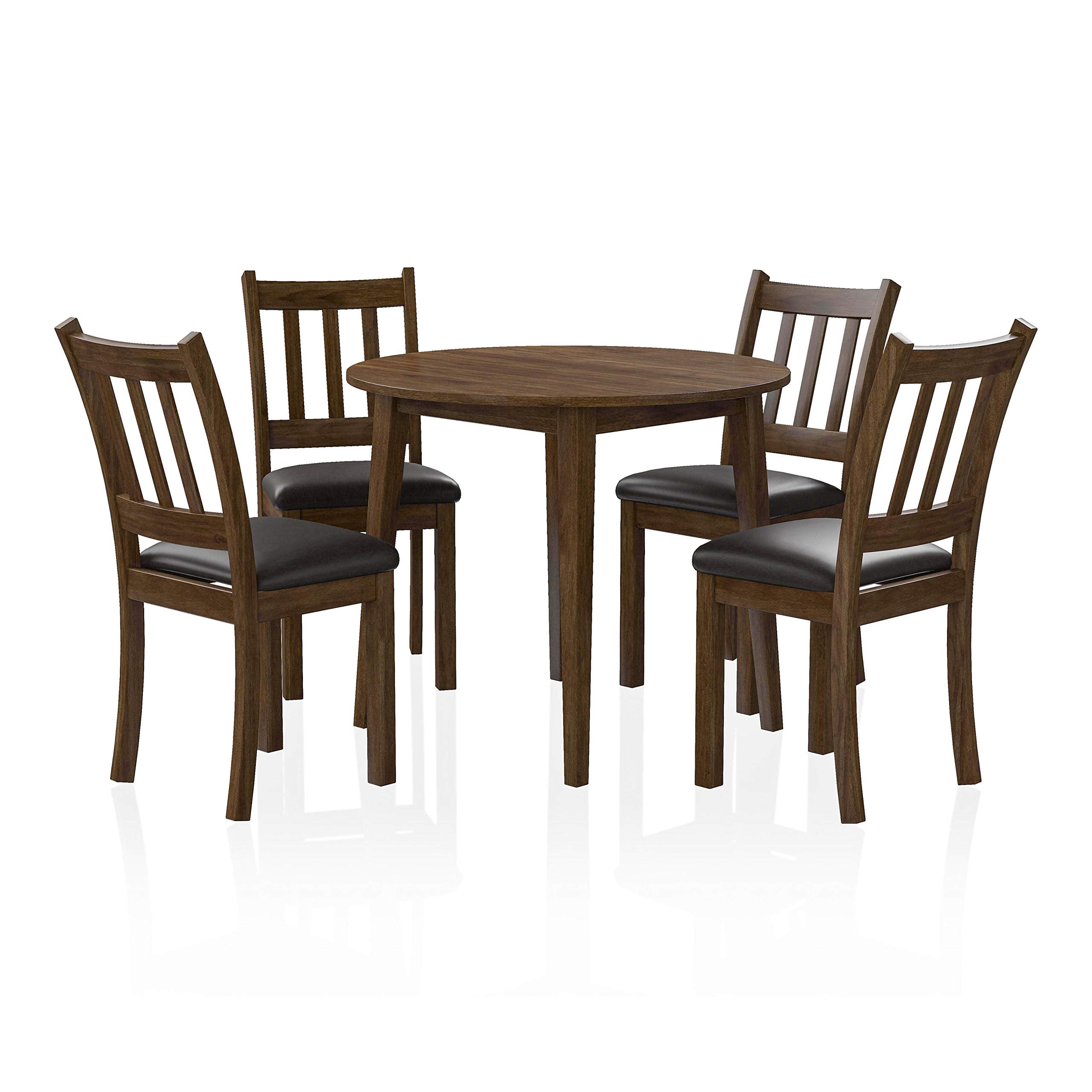 Round Dining Table Set, Walnut and Dark Brown