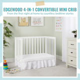 Edgewood 4-In-1 Convertible Mini Crib In White, JPMA Certified, Non-Toxic Finish,