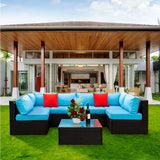 5 Pieces PE Rattan Sectional Outdoor Furniture Set with Cushions and Pillows