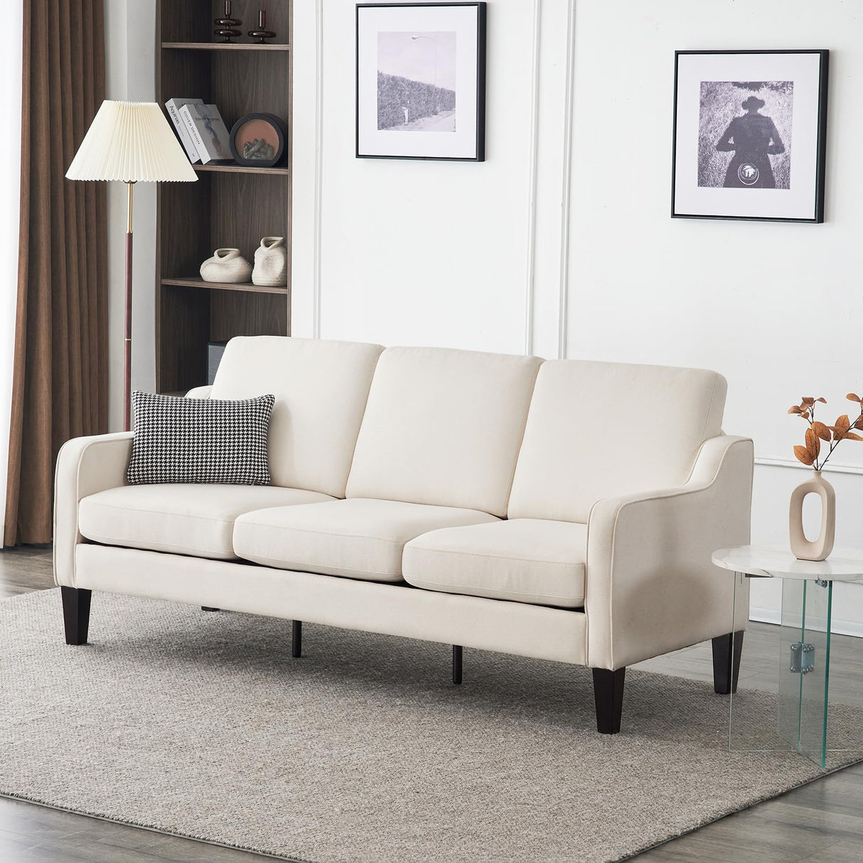 Small Couch Sofa 71" Comfy Couches for Living Room Beige 3 Seat Sofa Couch Mid