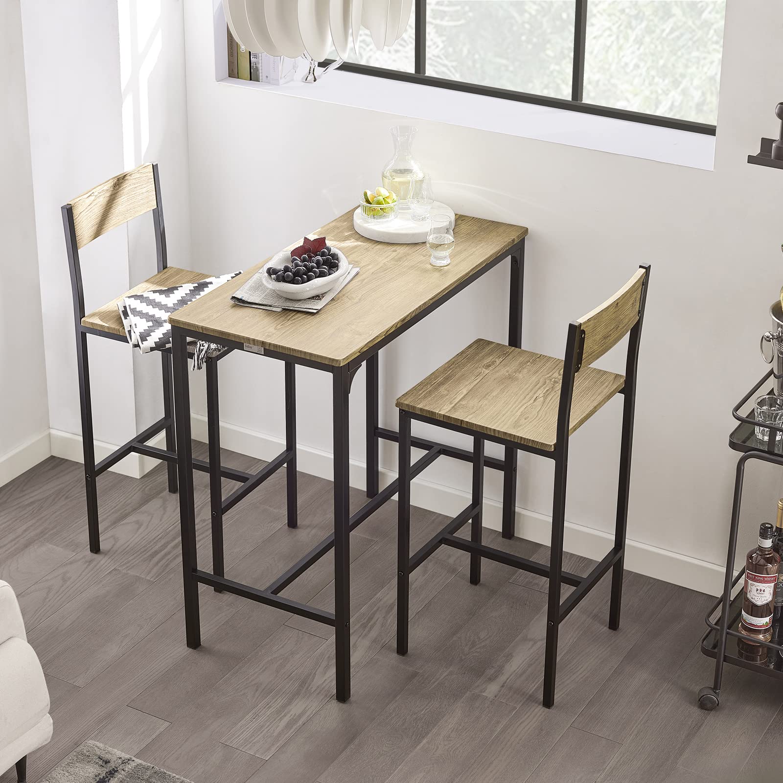 Haotian SoBuy 3 Piece Dining Set, Dining Table with 2 Stools, Bar Table Set