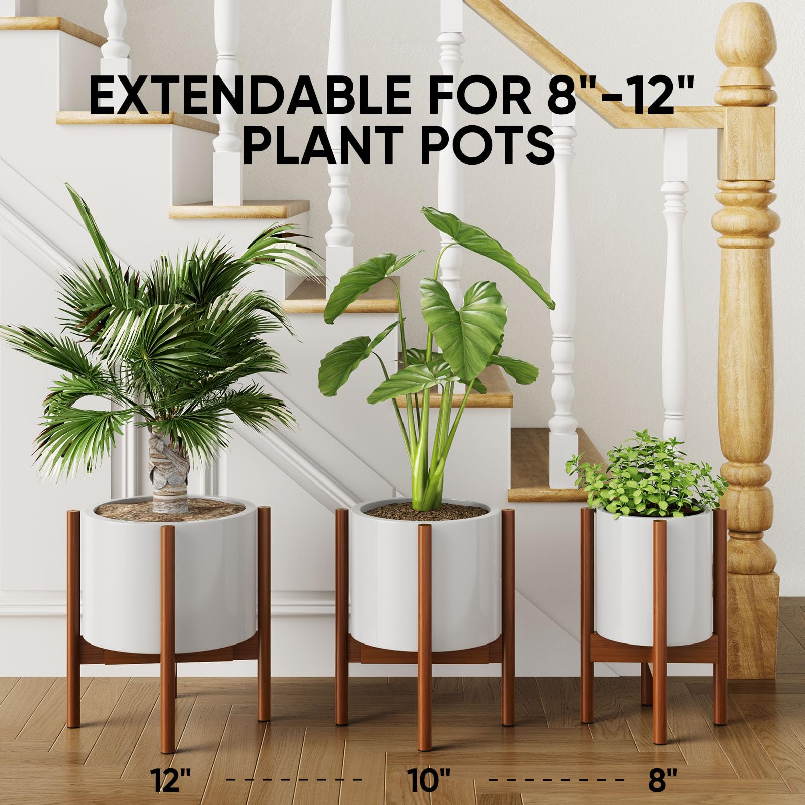 Adjustable Plant Stand Indoor, Bamboo Plant Stand 8 to 12 Inches