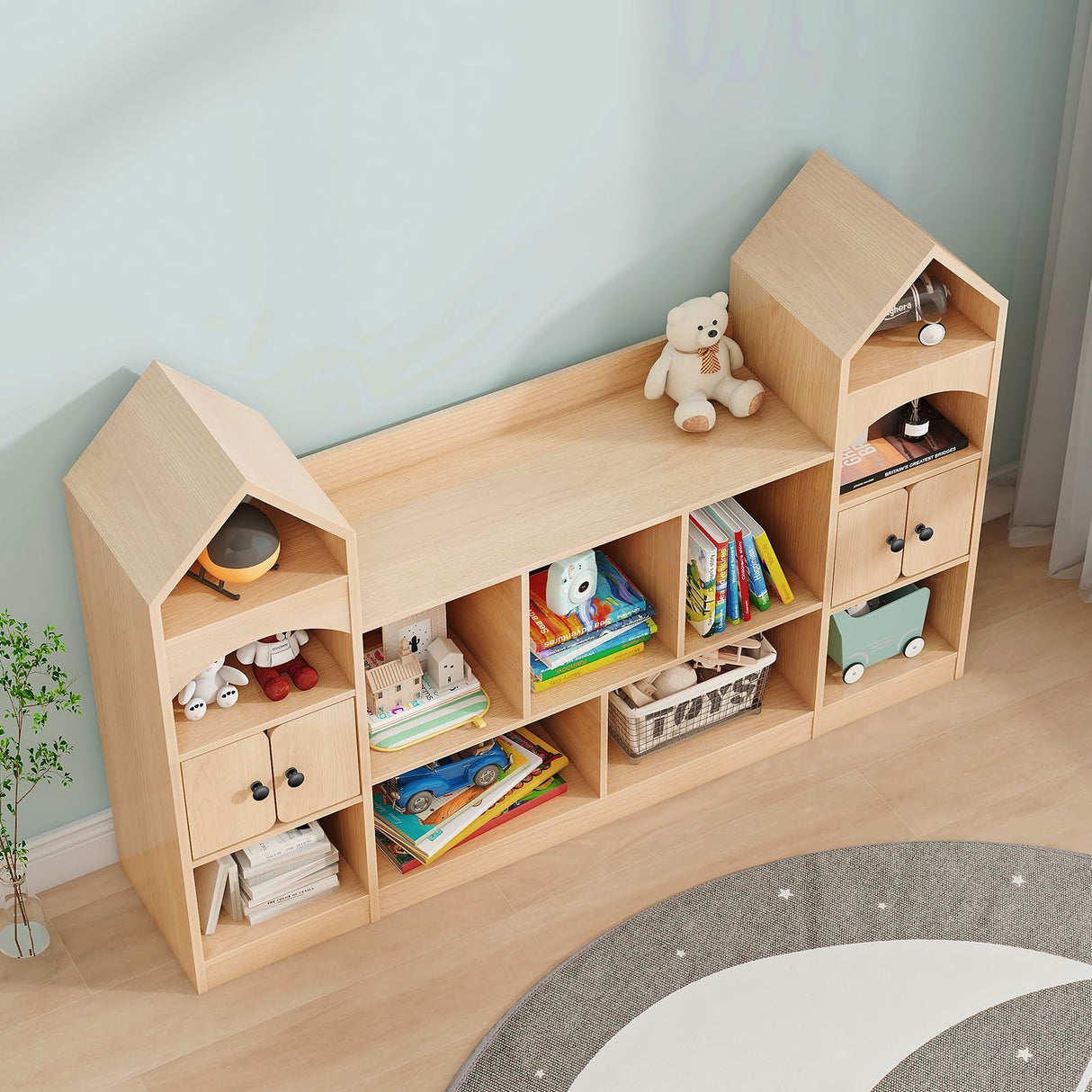 Kids Bookcase and Toy Storage Organizer, Children Bookshelf, Castle Shape