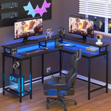 46" L Shaped Computer Desk with LED Lights & Monitor Stand, Reversible Gaming Desk