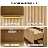 Fluted TV Stand for 50-65" TVs with Drawers and Open Shelf