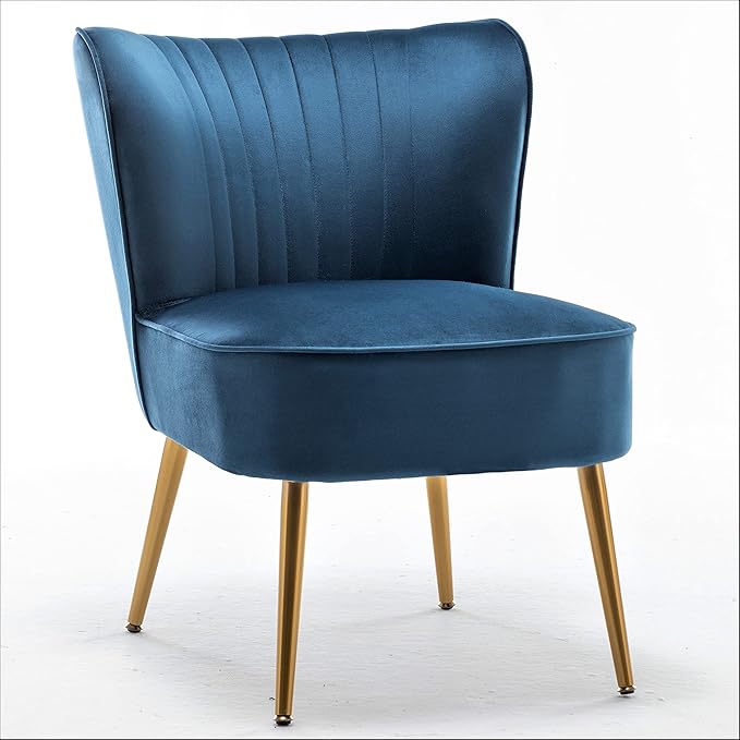 Modern Velvet Accent Chair for Living Room, Bedroom, or Entryway, Stylish and Comfortable Armless Design with Metal Legs, Teal