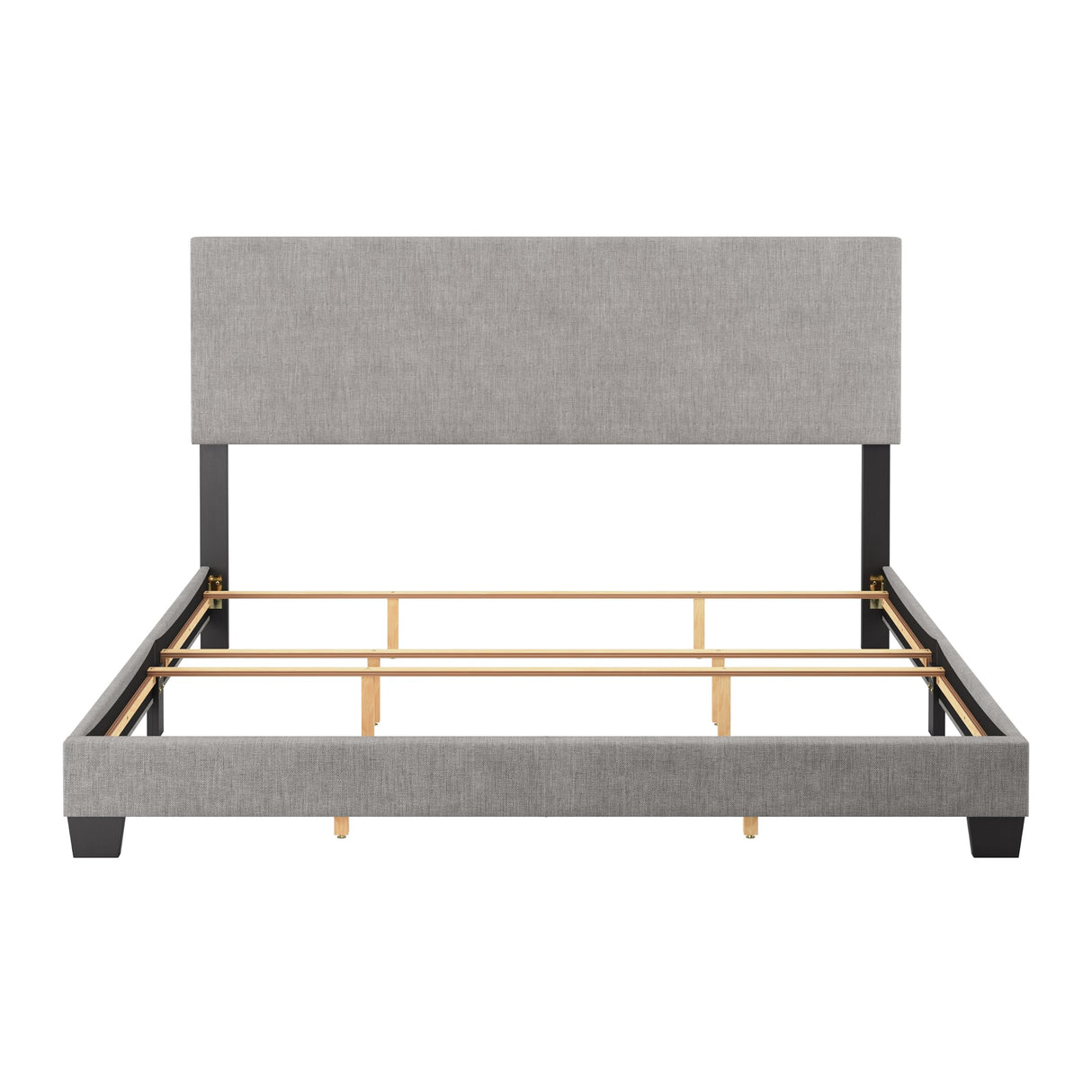 Upholstered King Bed with Wooden Slats, Easy Assembly, Light Gray