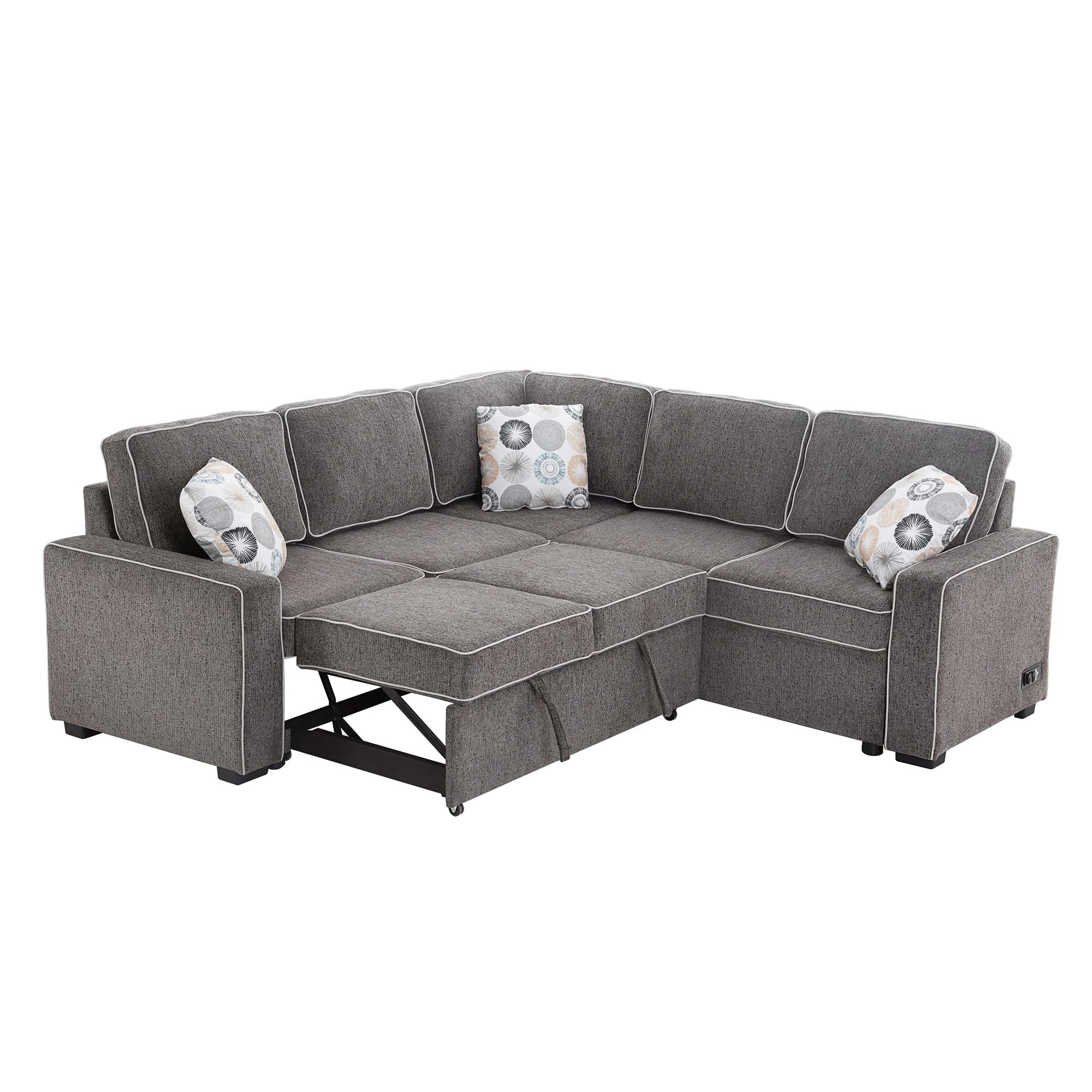 83" Sofa Bed, Sleeper Sofa L-Shaped Sofa Couches for Living Room Modern Convertible Sofa Pull Out Couch Bed 5 Seat Modular Sofa Set with USB Charging Ports Apartment Brown