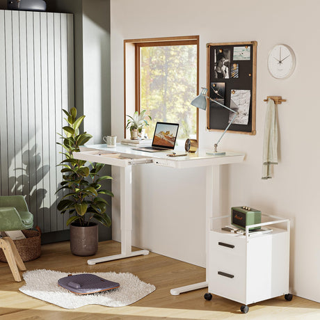 Electric Standing Desk with Drawers, 48 inch Whole-Piece Glass Desktop