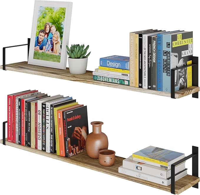 Toledo 36 inch Long Wood Floating Shelves for Wall Storage, Floating Bookshelf Set of 2