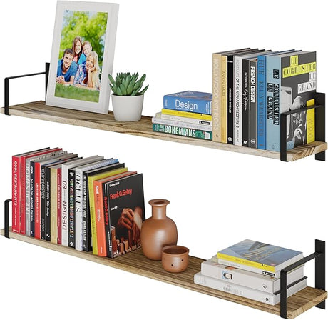 Toledo 36 inch Long Wood Floating Shelves for Wall Storage, Floating Bookshelf Set of 2