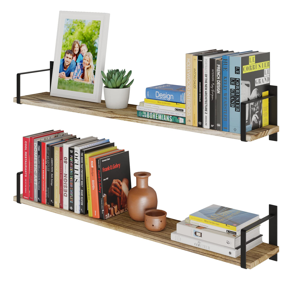 Toledo 36 inch Long Wood Floating Shelves for Wall Storage, Floating Bookshelf Set of 2