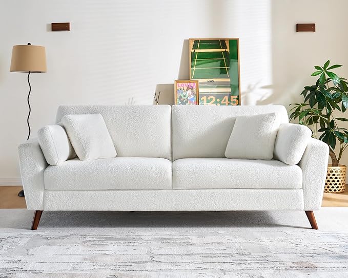 Modern Sofa, 86 inch Sofa Couch with 4 Throw Pillows, 3-Seater Sofa