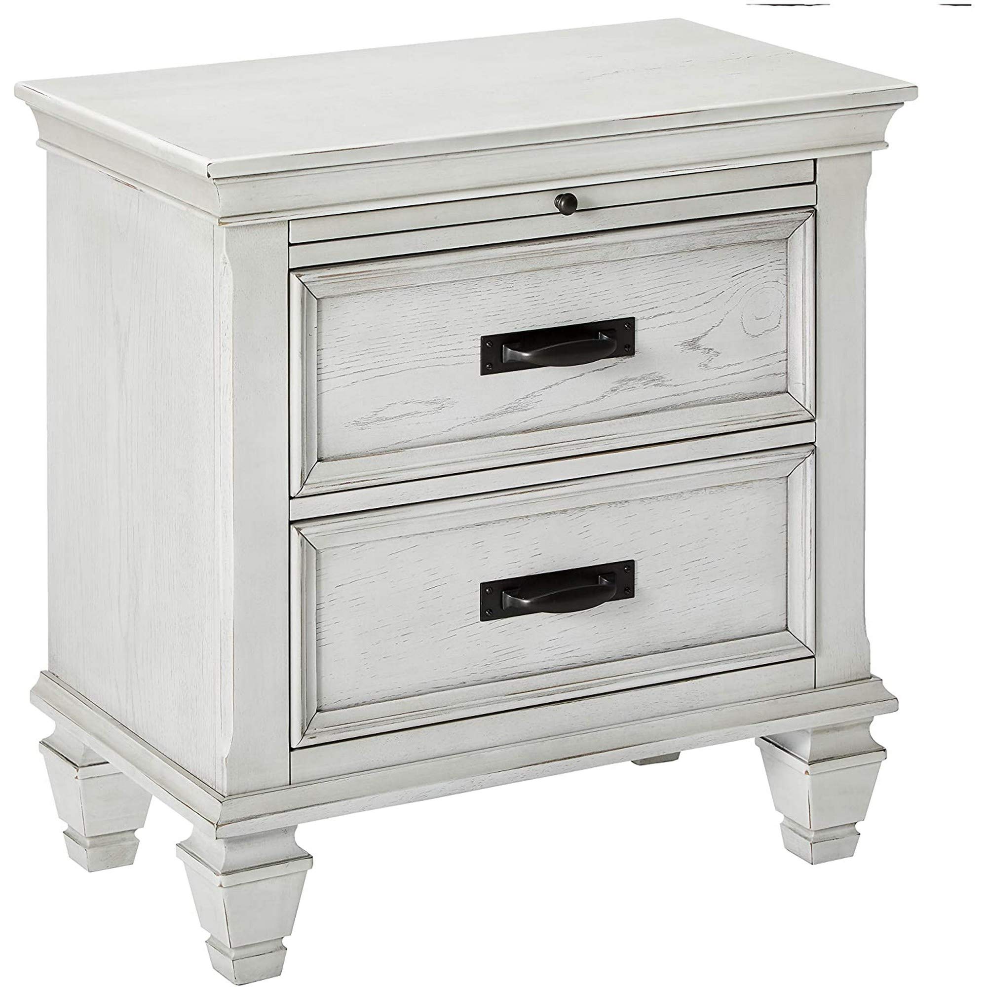 Wooden Nightstand with Drawers, White