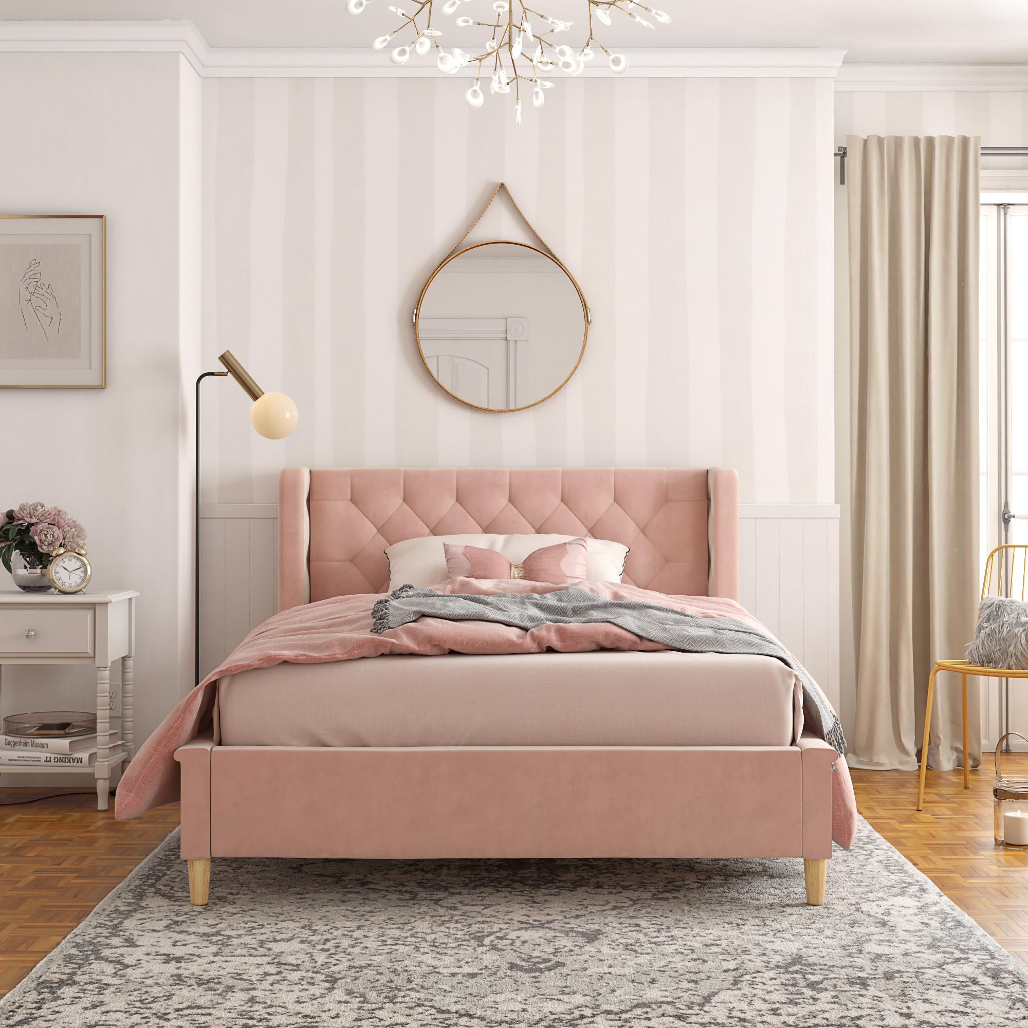 Ambrosia Pink Full Size Upholstered Bed,